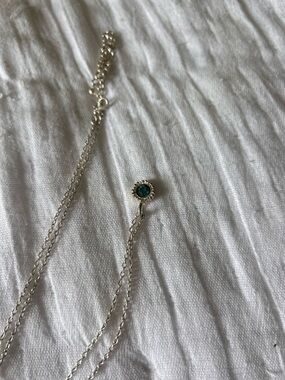Delicate Silver Chain Necklace with Teal Gemstone